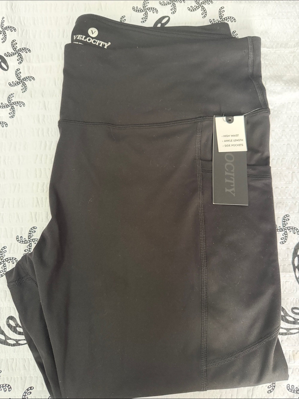 Velocity Black High-Waist Kids Active Leggings with Side Pocket
